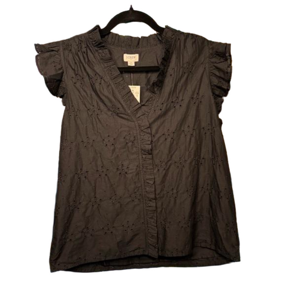 J. Crew Factory Sleeveless Ruffle Eyelet Top - Black, Size Medium (NWT) - Picture 2 of 5